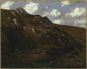 山岳風景（キャンバスにマウントされた紙に油彩） 作： Charles Francois Eustache